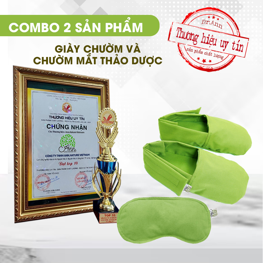 Combo 2 sản phẩm giày chườm nóng chân + túi chườm mắt thảo dược cổ truyền