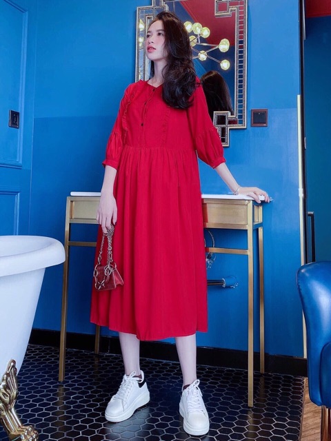 [HCM]Babydoll đỏ form dài