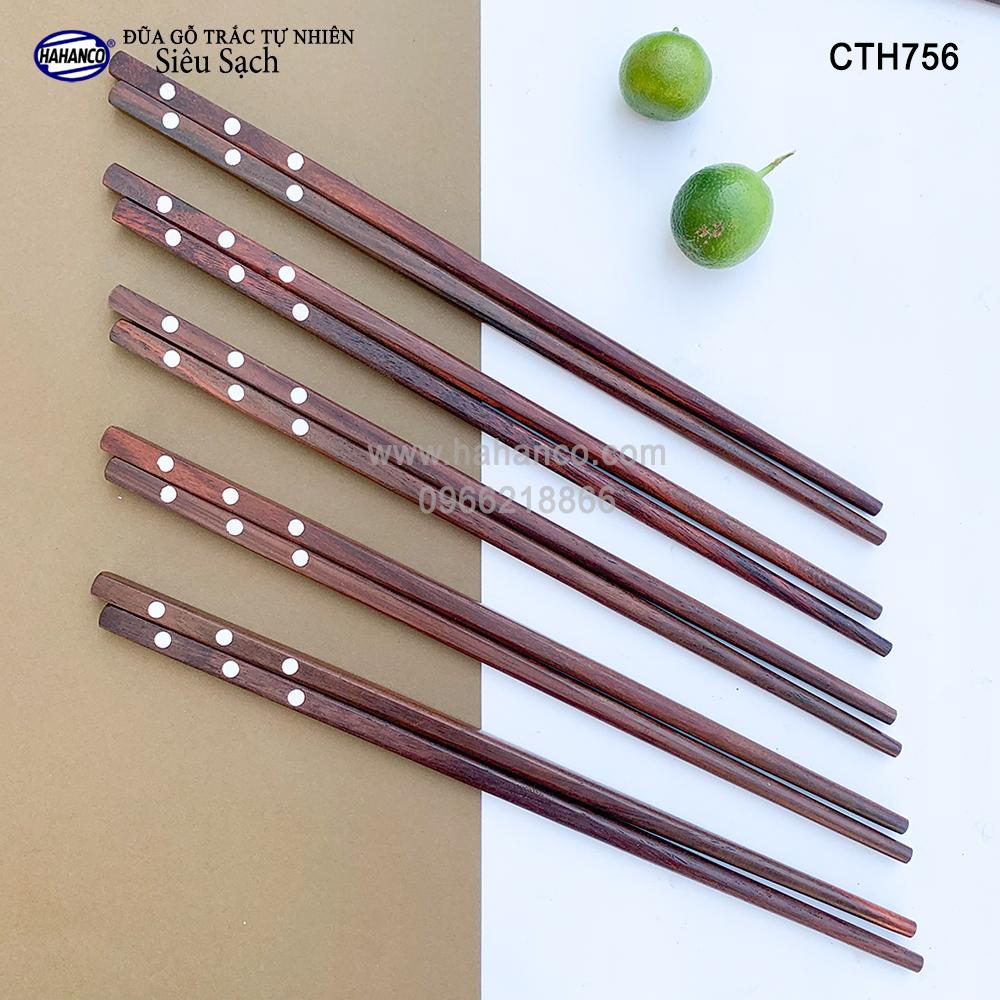 Đũa gỗ Trắc siêu sạch - CTH756 - Gỗ trắc khảm 3 chấm (10 Đôi/hộp) - HAHANCO