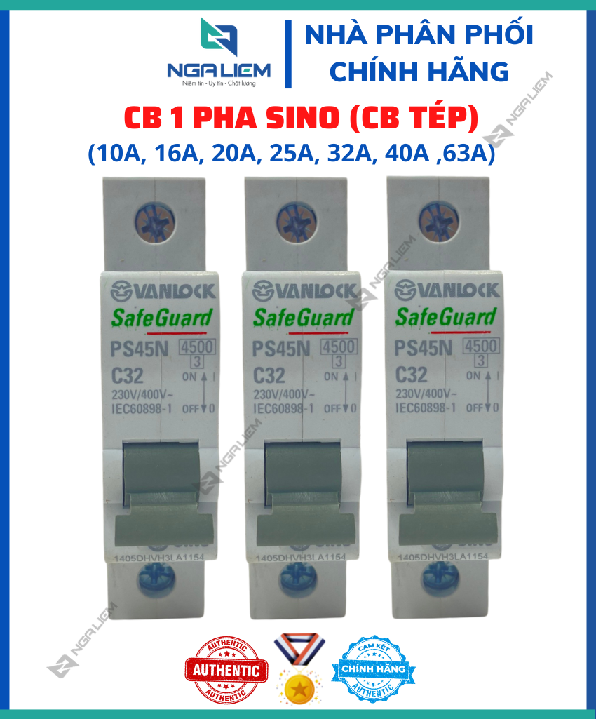 CB 1 Tép SINO (10A, 16A, 20A, 25A, 32A, 40A, 63A) PS45N - 1 Cực