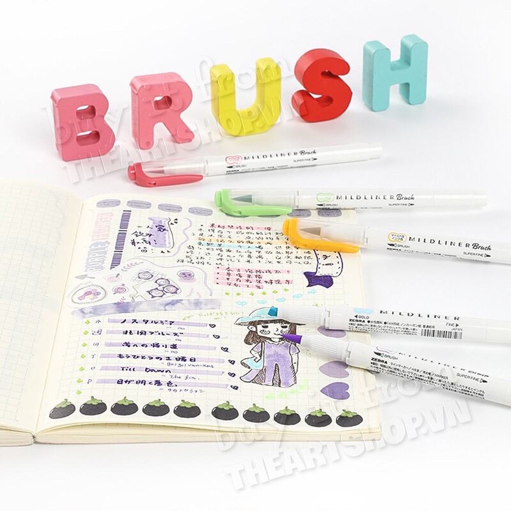 [THEARTSHOP] (P1) Bút dạ đầu cọ ZEBRA MILDLINER BRUSH 2 đầu WFT8
