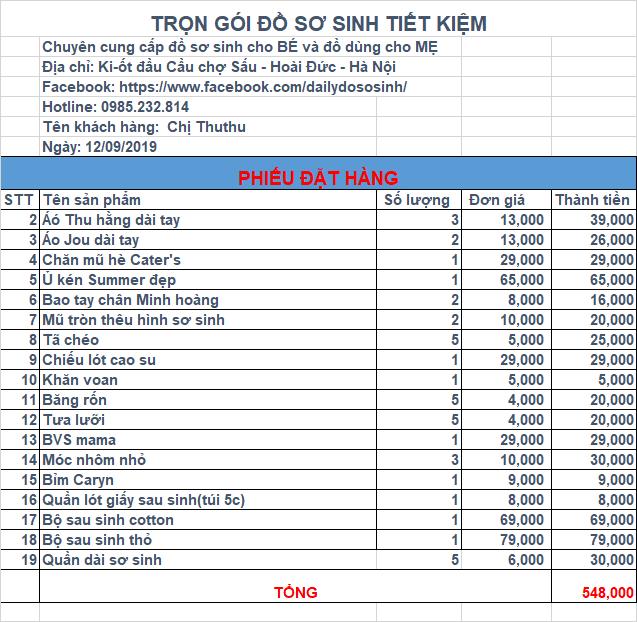 COMBO ĐỒ SƠ SINH TỰ CHỌN CHO MOM THUTHU
