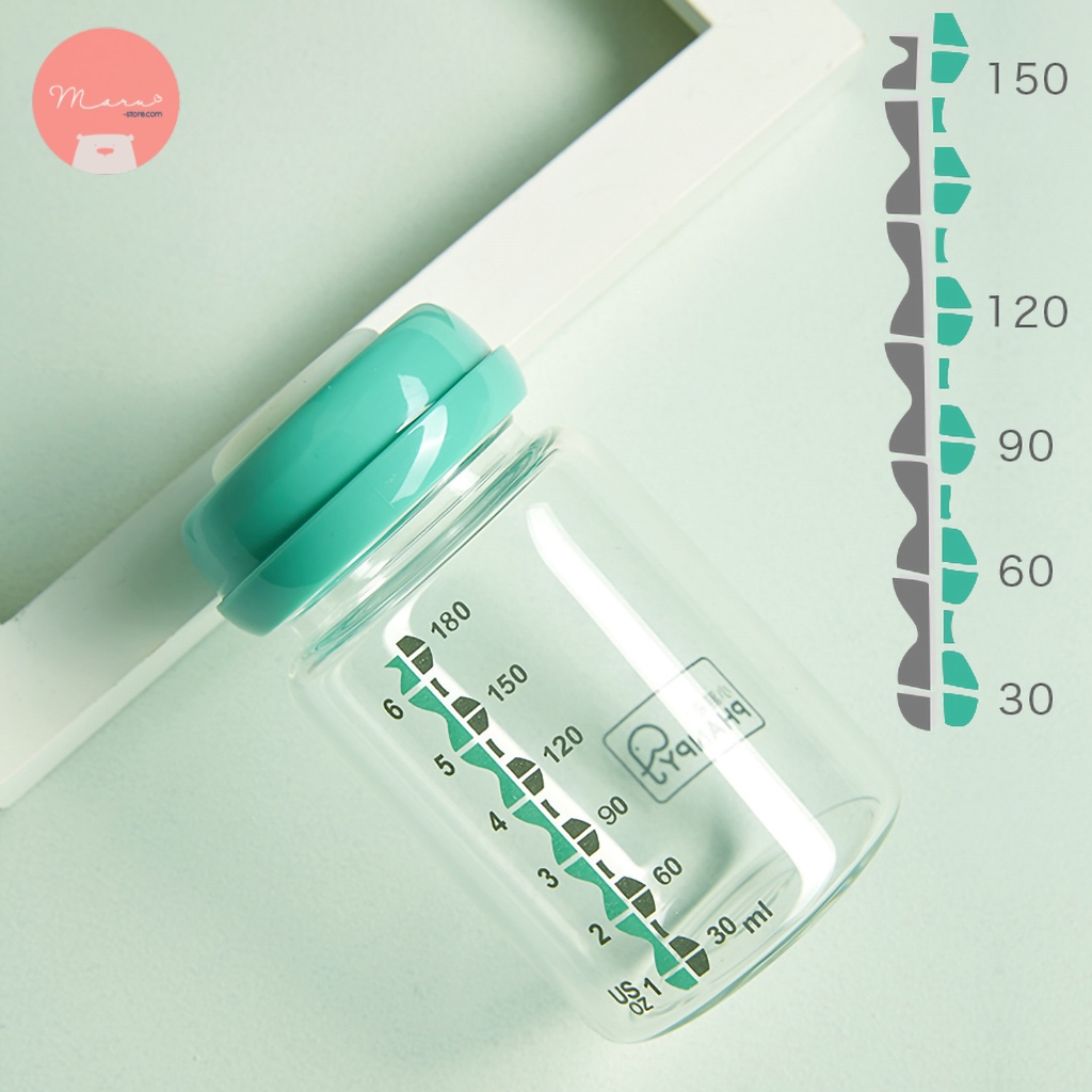 [Có sẵn] Bình đựng sữa thuỷ tinh 180ml PHANPY (bộ