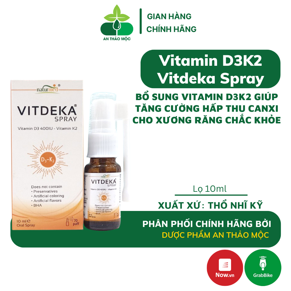 Vitdeka spray bổ sung vitamin d3 vitamin k2 dạng xịt giúp hấp thu canxi,xương răng chắc khỏe 10ml