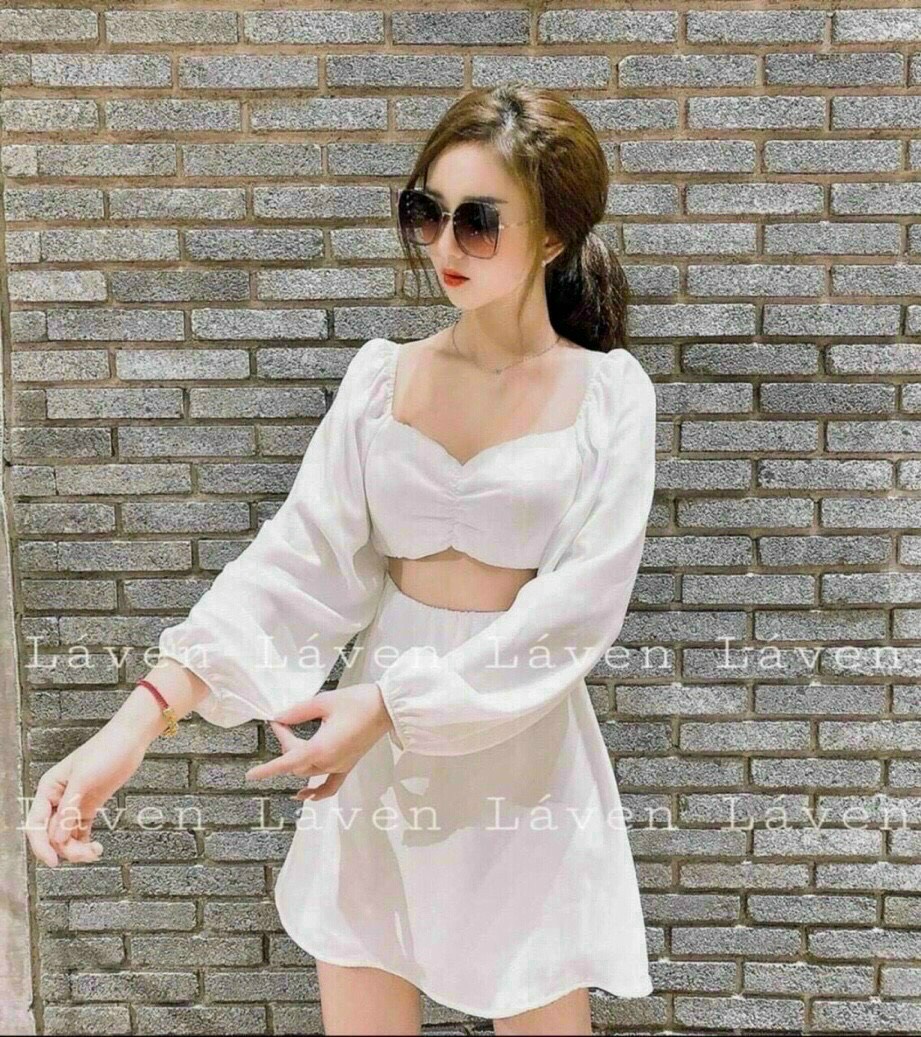 Đầm Voan Tay phồng Nhún Ngực Có Mút-QC