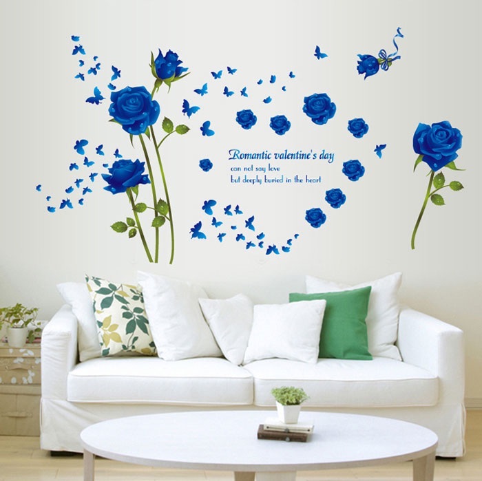 Decal tranh dán tường Hoa hồng xanh