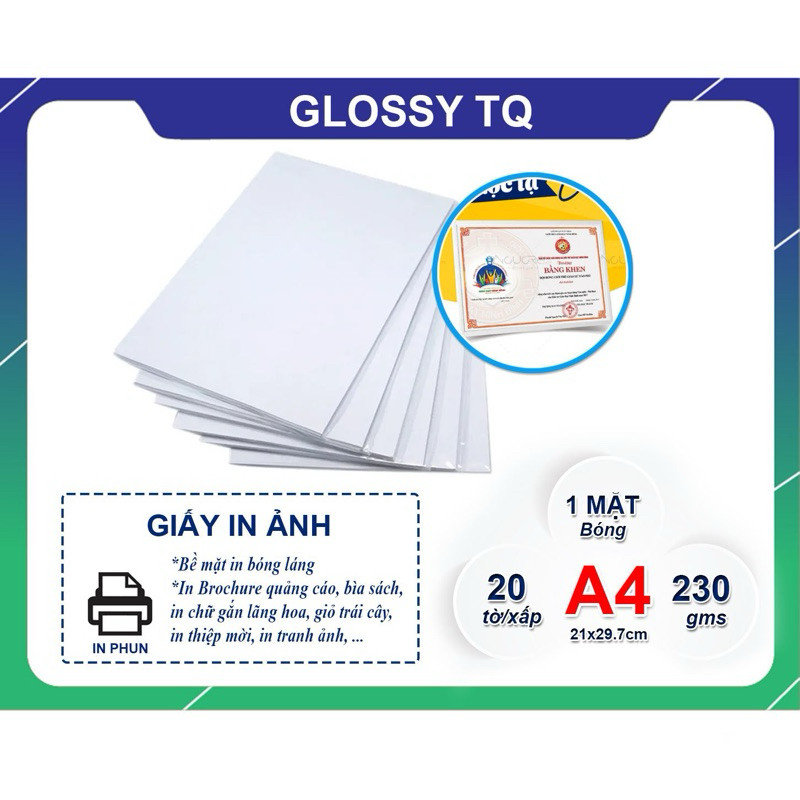 GIẤY GLOSSY PHOTO A4 _XẤP 20 TỜ