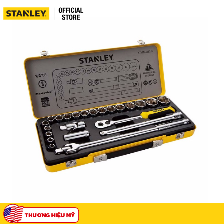STMT74183-8 BỘ socket 1/2  6 cạnh 24 chi tiết (hộp sắt) stanley