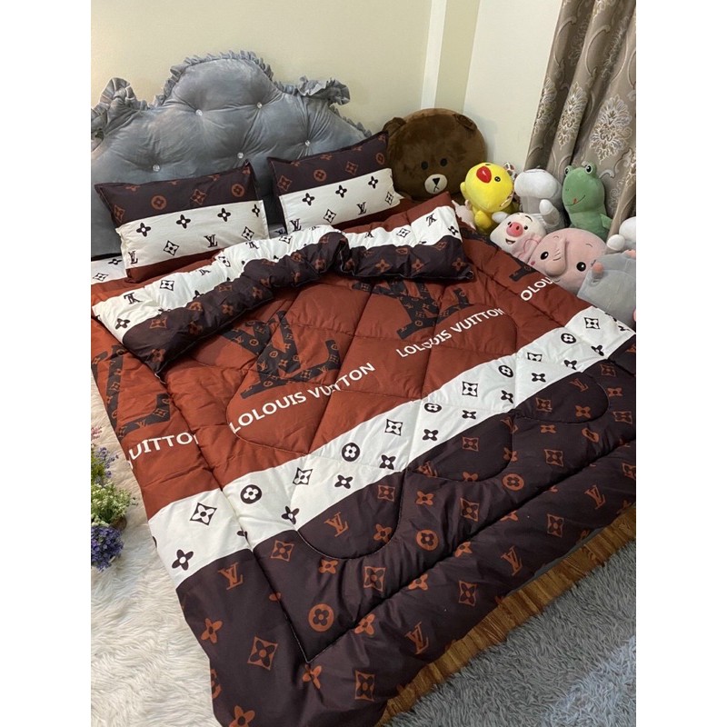 Trọn Bộ Chăn Ga Gối Chần Phao 5 Món LV