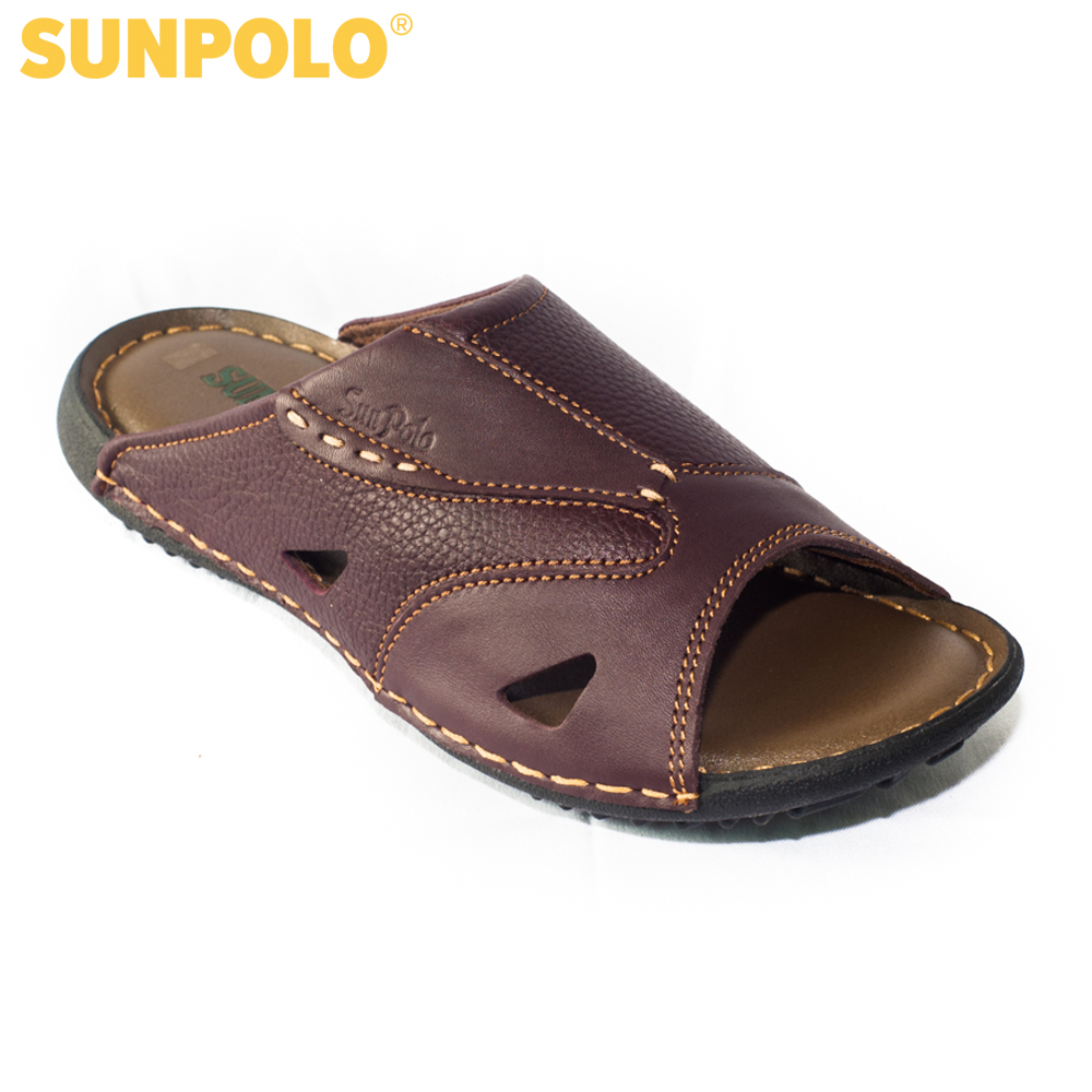 Men leather sandals SUNPOLO DQN032 (black, brown)