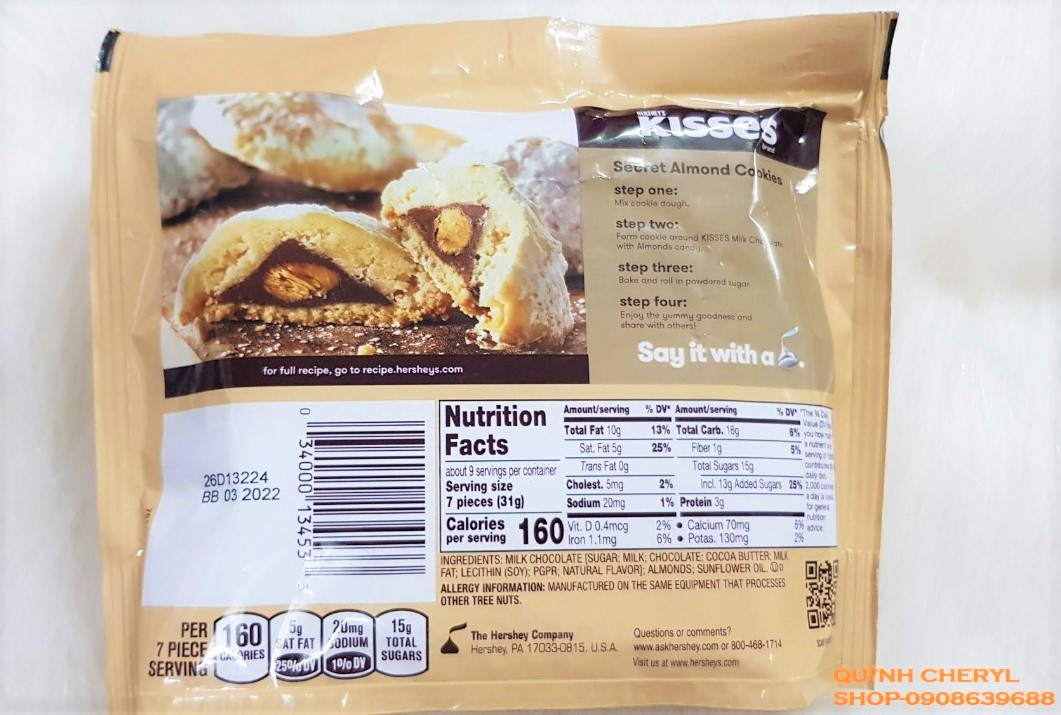 [HCM]Kẹo Socola Hersheys Kisses MỸ (Date 2022)