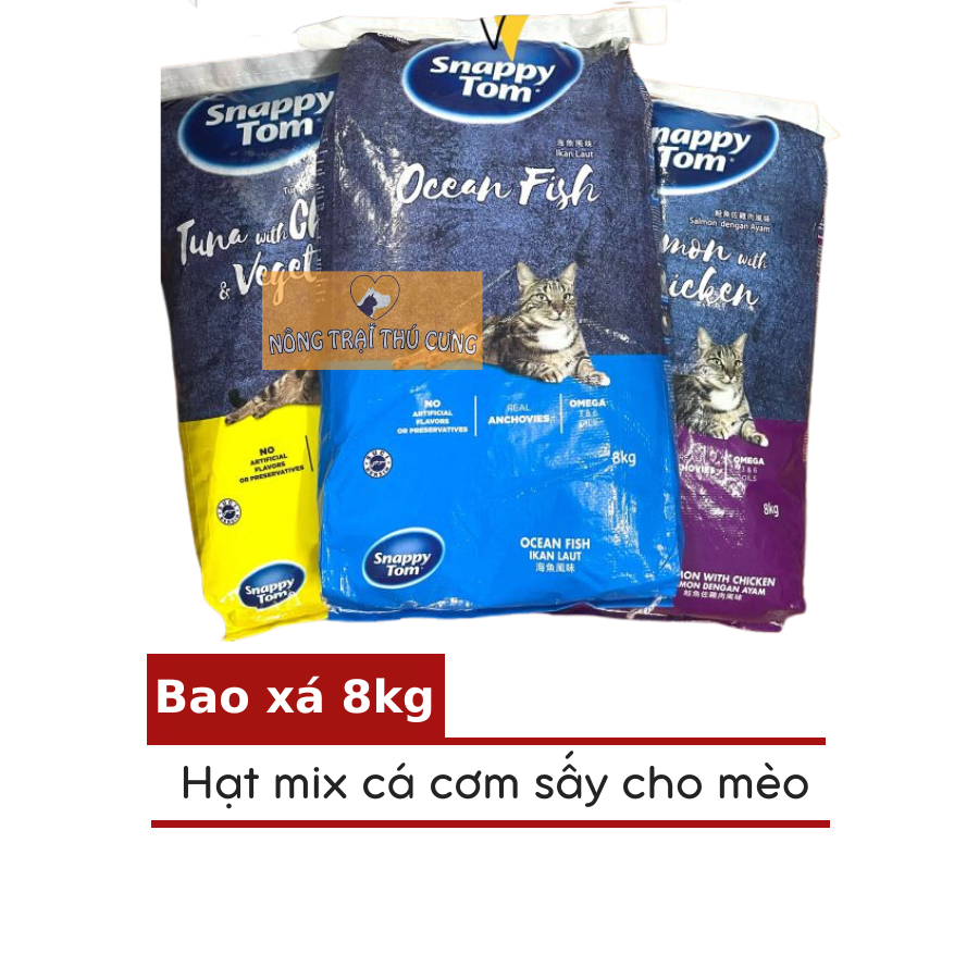 BAO 8KG Hạt Cho Mèo Mix Cá Cơm Sấy Snappy Tom - Nông Trại Thú Cưng