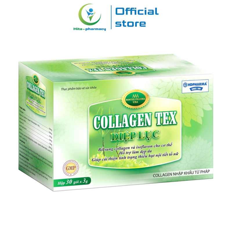 Cốm Collagen Tex Diệp Lục giúp đẹp da, giảm nám sạm da, chống lão hóa, tăng nội tiết tố nữ - Hộp 30 gói nhập khẩu