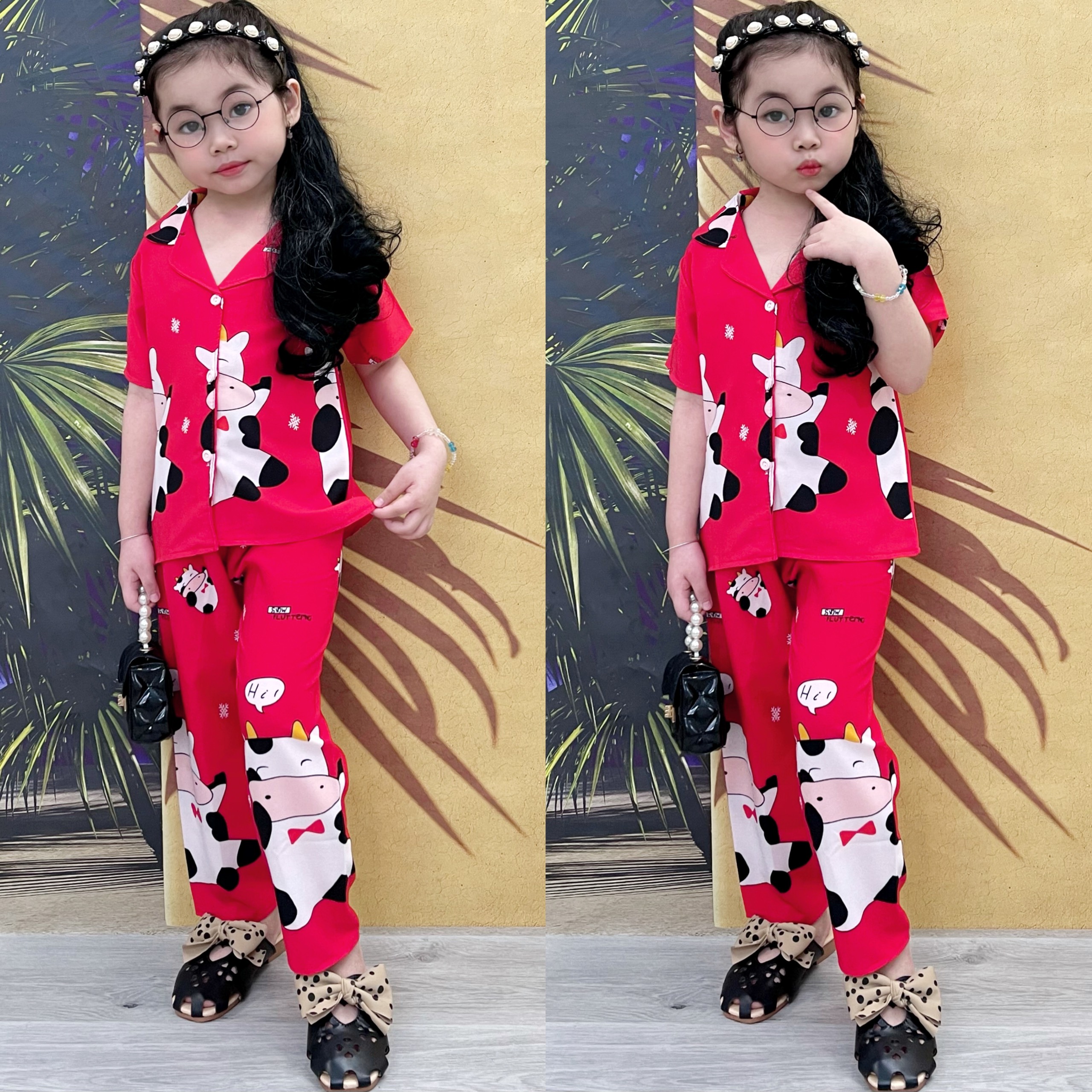 Đồ bộ bé gái, bộ bé gái pijama tay ngắn 5 tuổi cotton lụa Jennie kids J460