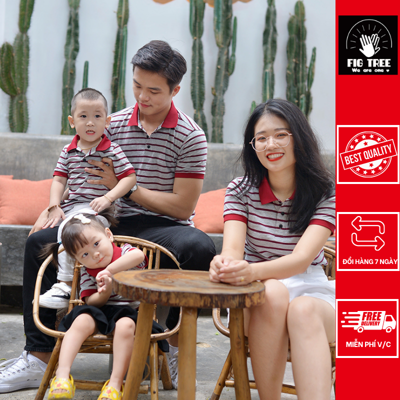 Set áo thun polo Gia Đình Fig Tree mẫu sọc đỏ xám siêu xinh !!!