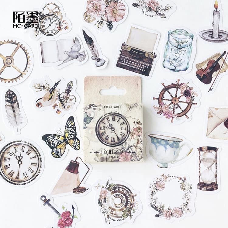 Hộp 45 sticker dán vintage hình đồng hồ siêu xinh Canarystore54