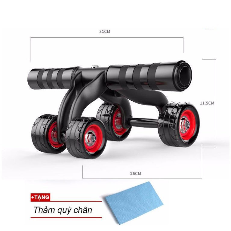 [Tặng Thảm Lót] Con Lăn Tập Bụng 4 Bánh