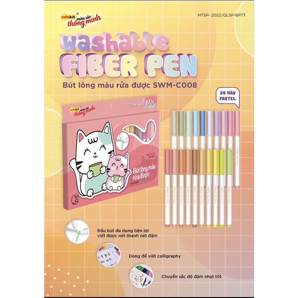 Bút lông màu Pastel rửa được an toàn, hộp 20 màu bút- Tặng kèm ticker