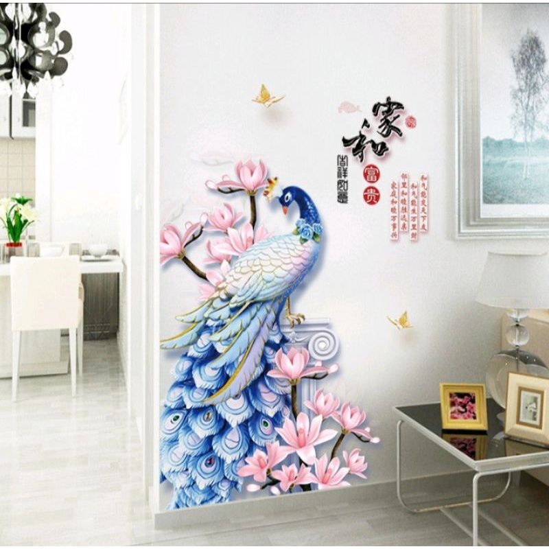 Decal dán tường chim công