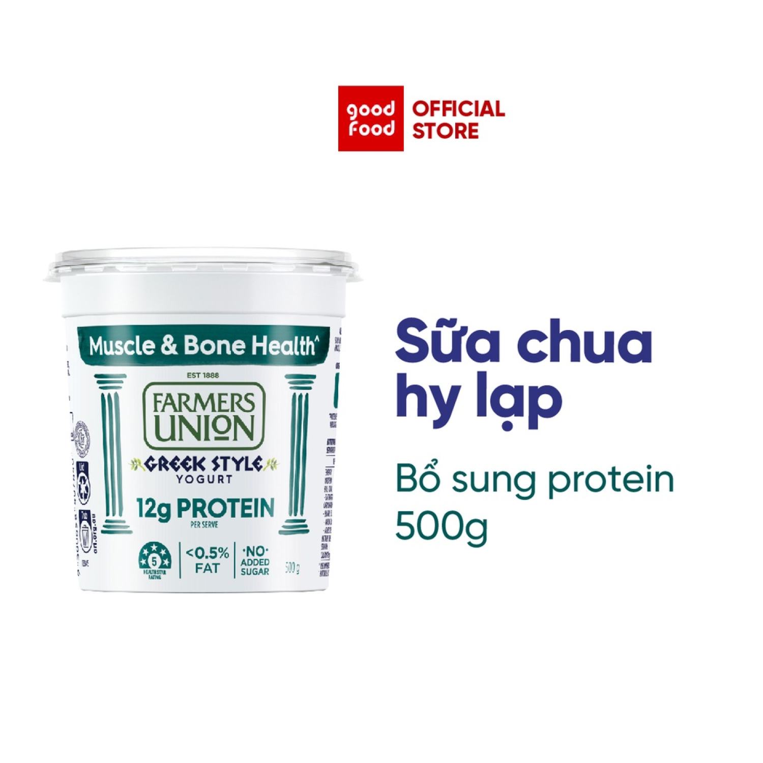 Sữa chua hy lạp tăng cường protein không béo Farmers Union greek style high protein no fat yogurt hũ 500g tăng cơ