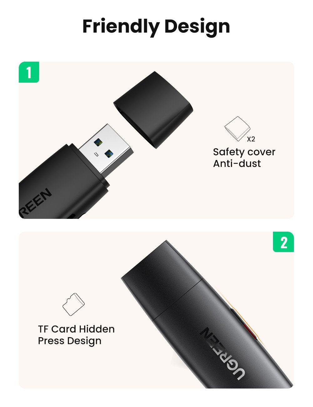 Đầu Đọc Thẻ Ugreen 2 in 1 USB 3.0 Type C , Card Reader TF SD 80191