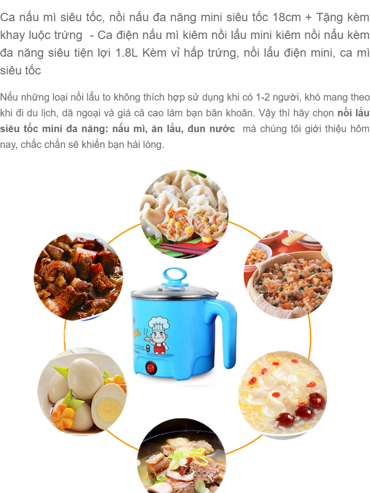Ca nấu mì siêu tốc nồi nấu đa năng mini siêu tốc 18cm ( không có kèm khay hấp)