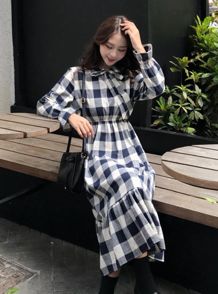 Đầm Ca Rô Nơ Cổ Thanh Lịch DN063 Mai Hoa