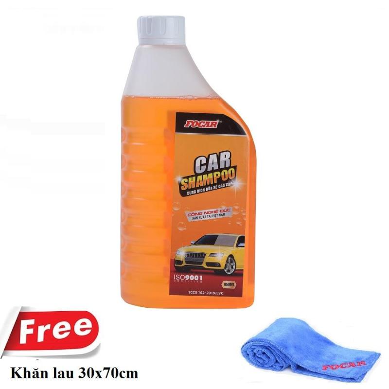 Bọt rửa xe ô tô Focar Car Shampoo siêu bóng 850ml - Tặng khăn lau Microfiber size 30x70cm