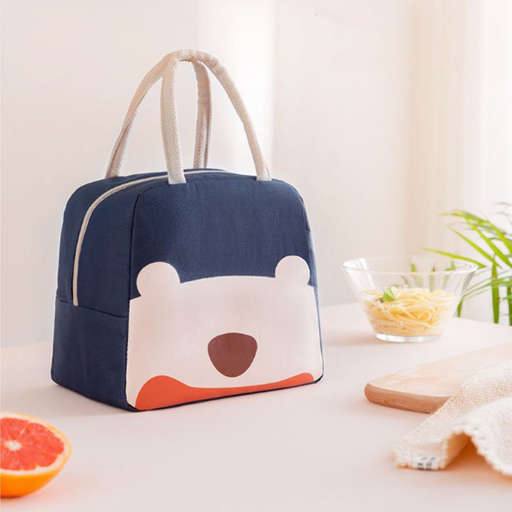 Túi Giữ Nhiệt Đựng Hộp Cơm Hình Gấu Đáng Yêu - Túi Đựng Cơm Có Quai Xách Chất Vải Dù Có Lớp Tráng Bạc Giữ Nhiệt Tốt