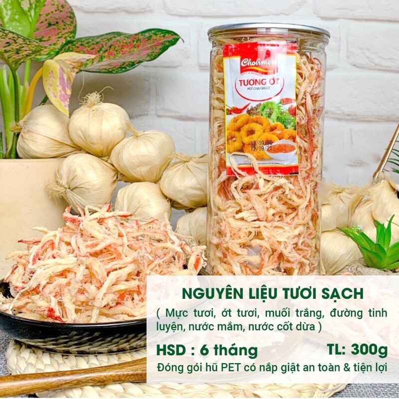 Mực sợi hấp nước dừa hủ pet cao cấp.