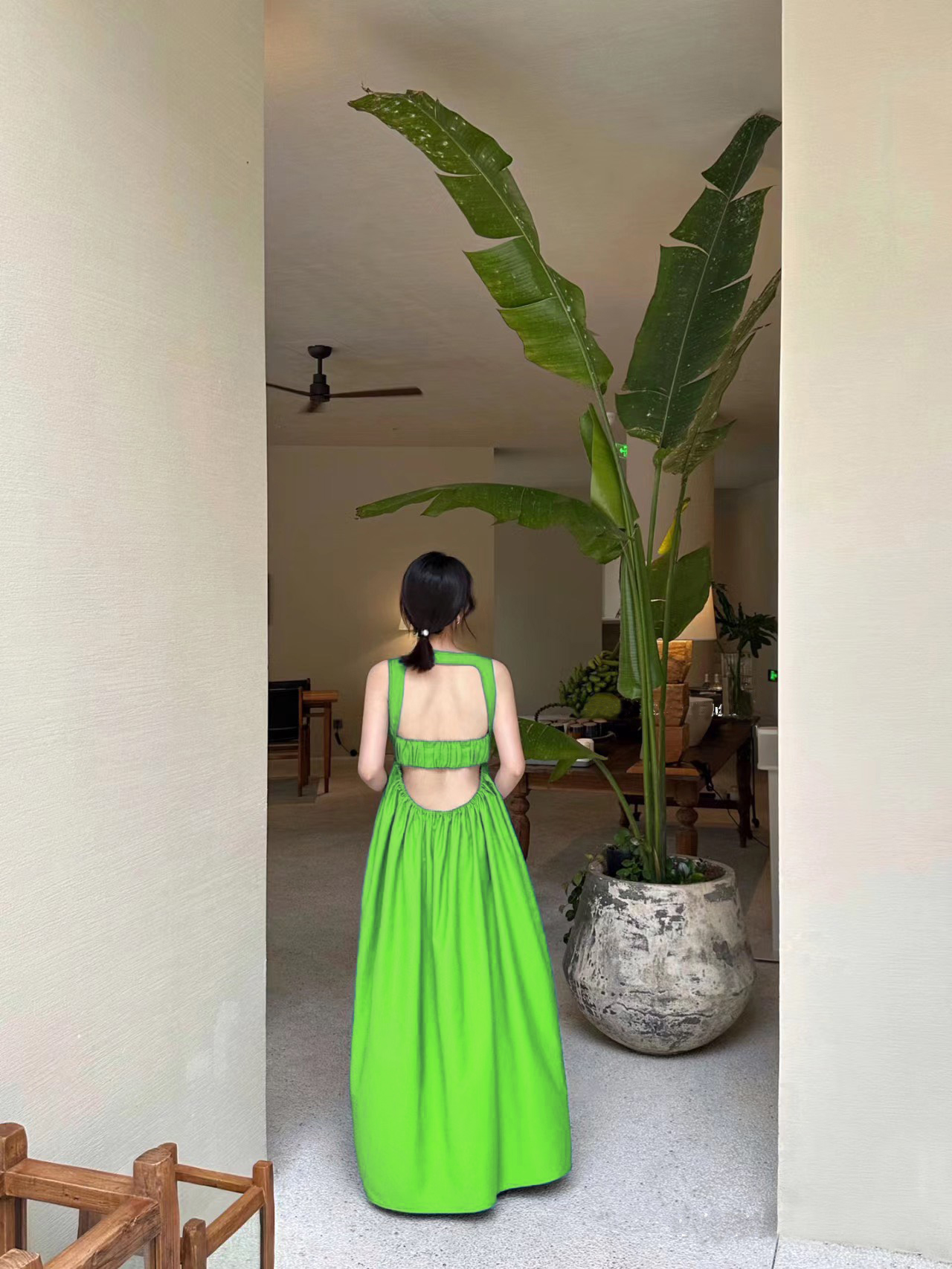 Đầm Maxi hở lưng có lưng chun phía sau