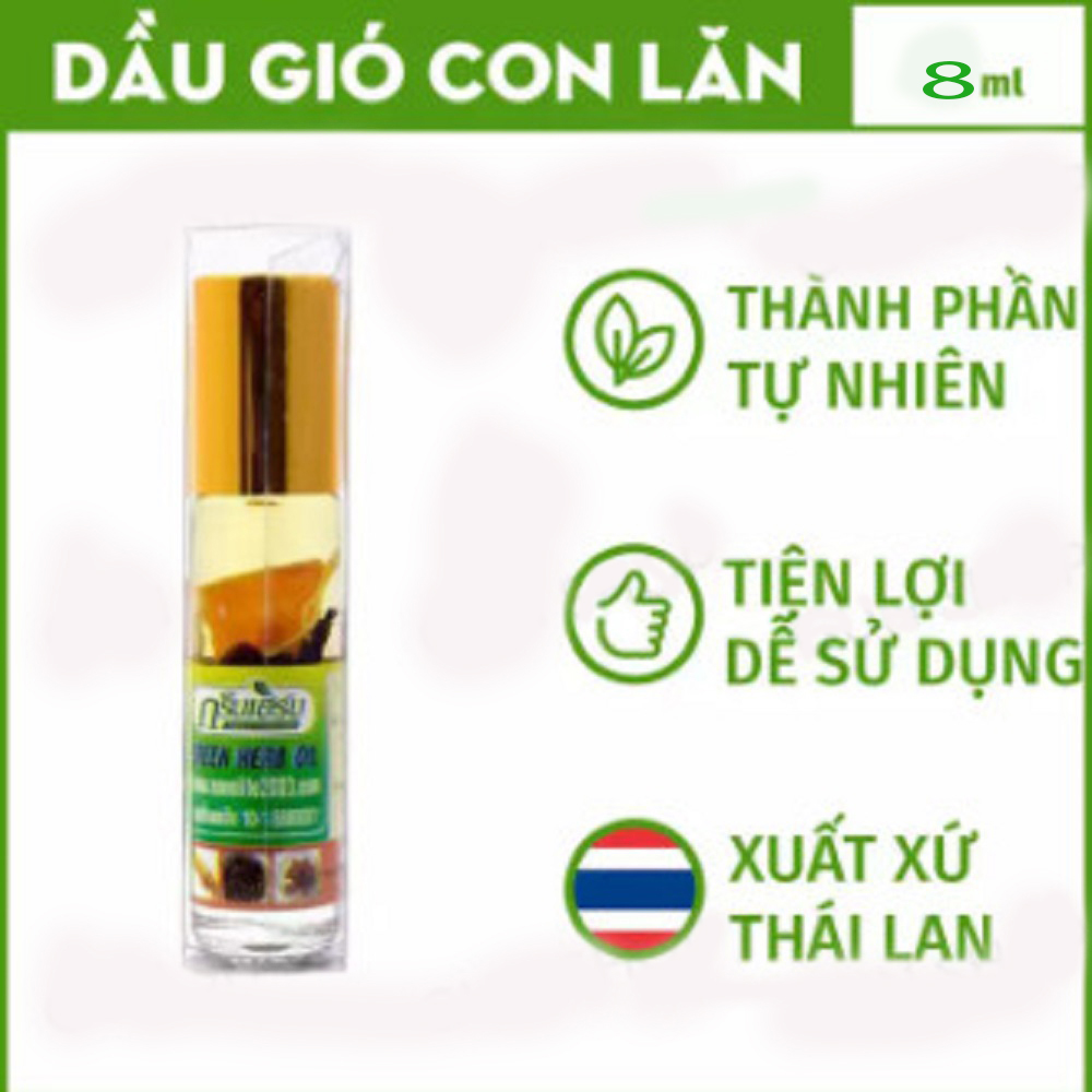 (8ml) Dầu Gió Con Lăn Thảo Dược Sâm Thái Lan Green Herb Oil