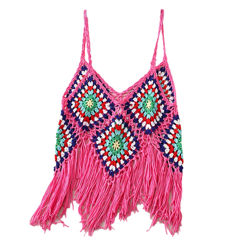 Áo Croptop Dệt Kim Không Tay Cổ Chữ V Phong Cách Bohemian Thời Trang Mùa Hè Ngọt Ngào Cho Nữ