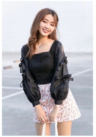 Aó croptop tay dài đính nơ xinh xinh