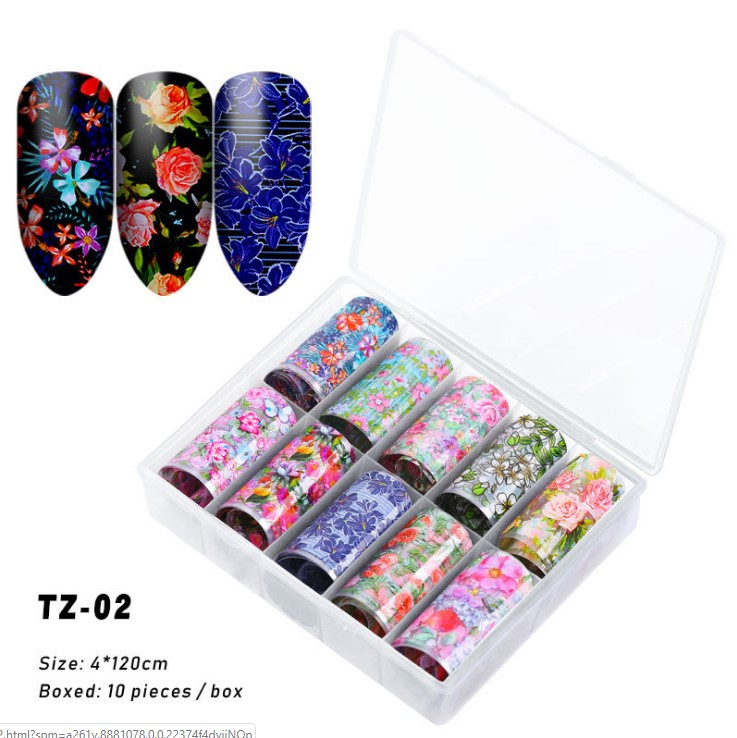 Foil dán móng hộp 10 cuộn nhiều họa tiết