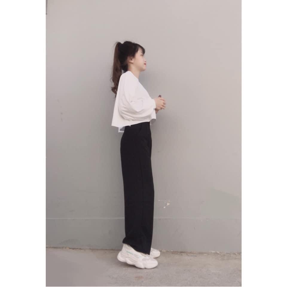 set quần suông + croptop tay dài trơn