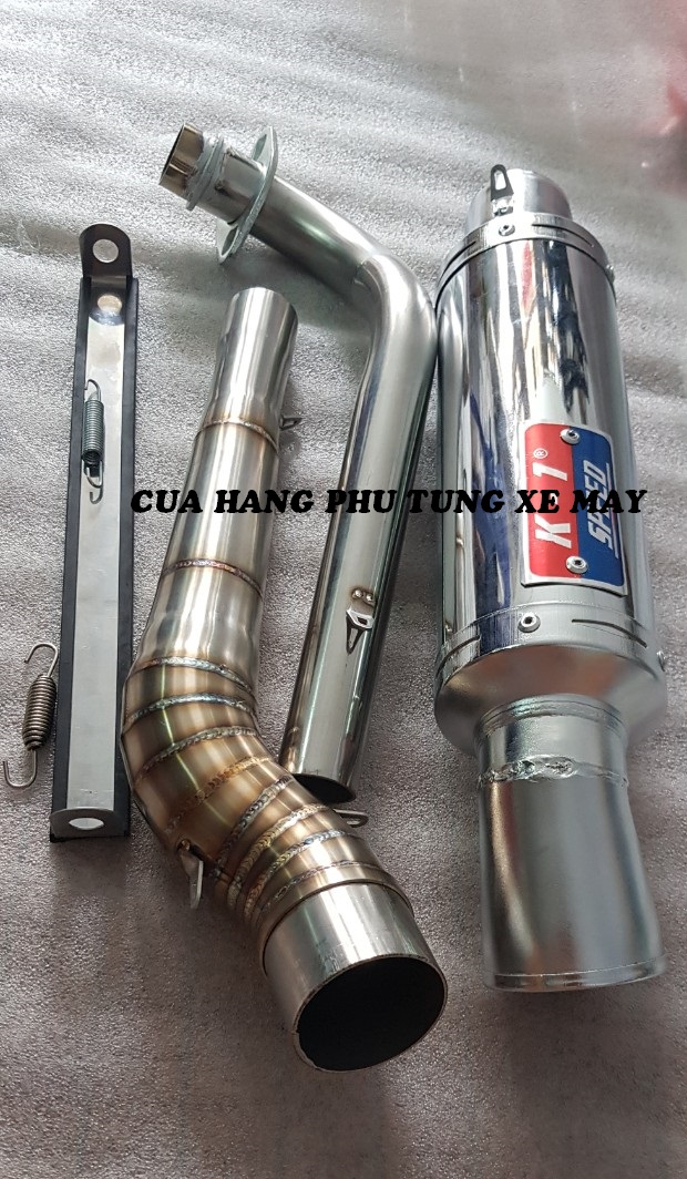Pô K1 gắn xe Dream, Wave, Sirius, Cub ( kèm cổ 2 khúc inox 304 xịn + pát treo + lò xo )