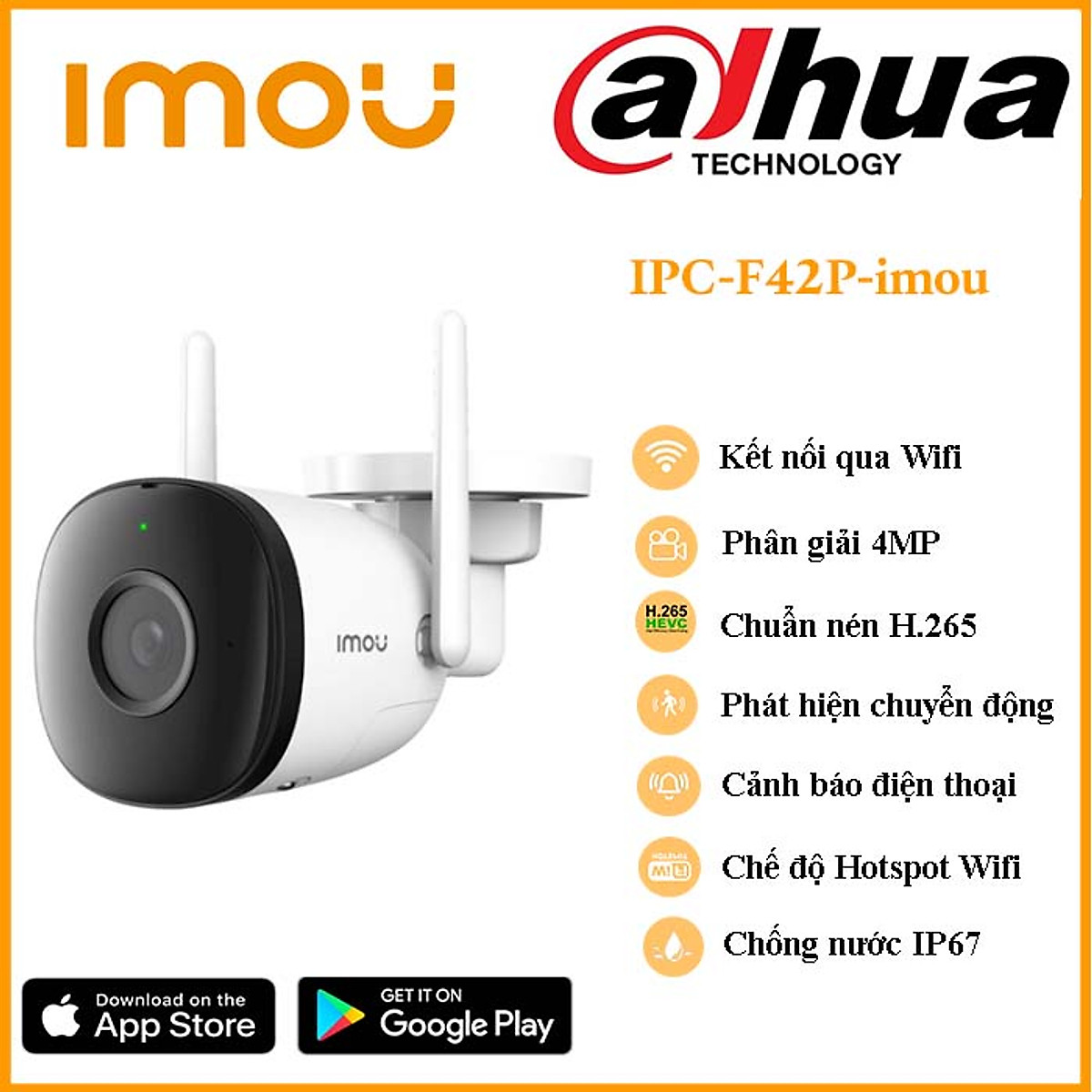 CAMERA IMOU F42P 4MP RÕ NÉT KẾT NỐI WIFI