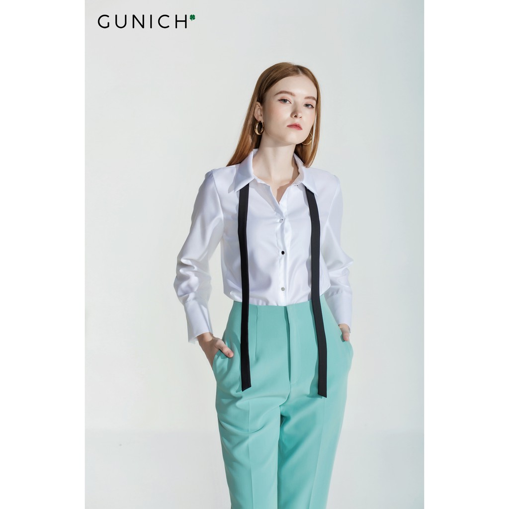 Áo sơ mi trắng phối dây lụa Gunich