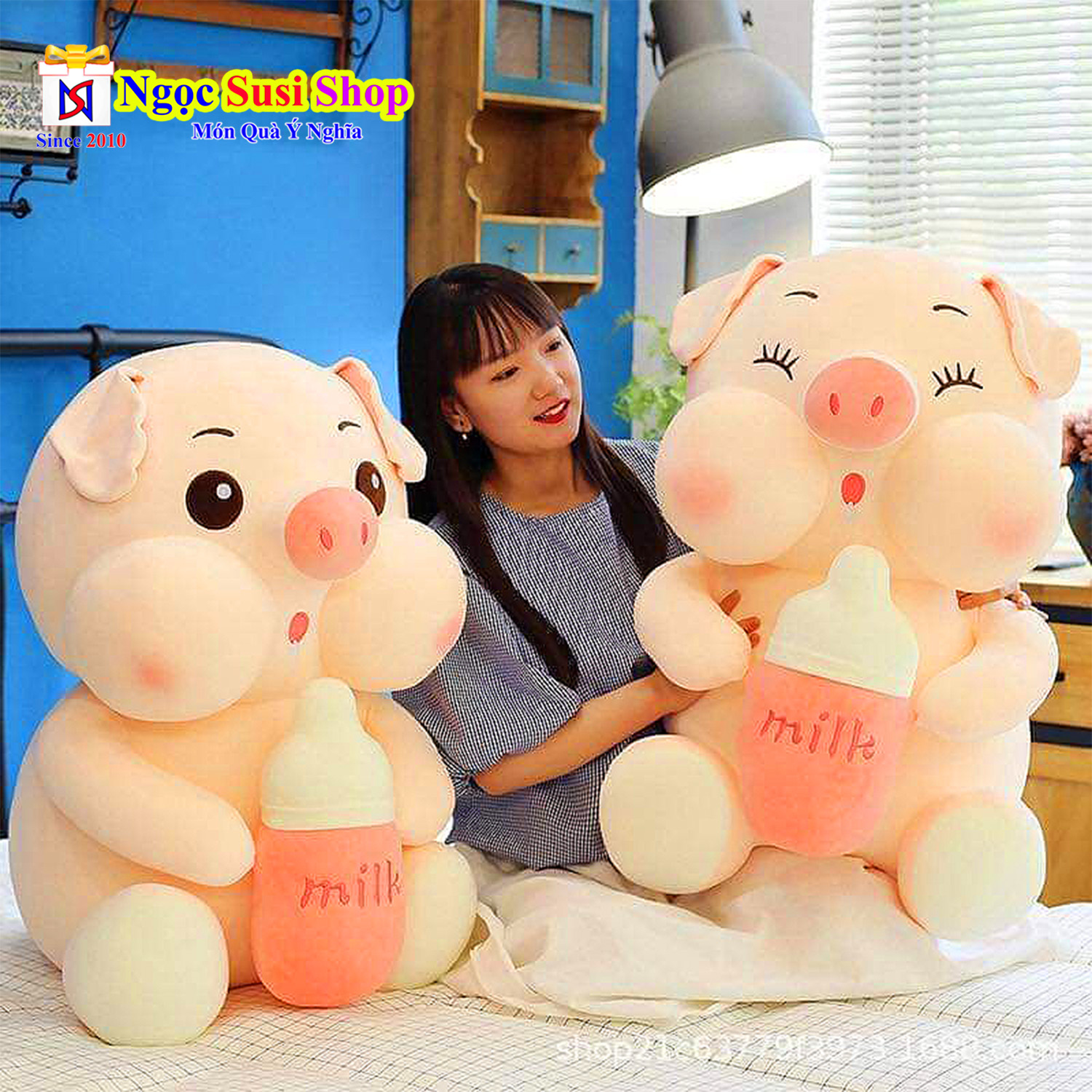 [SIÊU RẺ] GỐI ÔM THÚ BÔNG HEO BÔNG ÔM BÌNH SỮA [ SIÊU MỊN]
