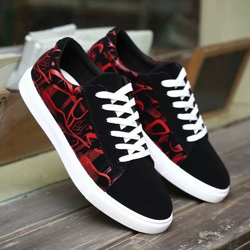 (Có 2 Màu) Giày nam thể thao sneaker - cổ ngắn họa tiết đen trắng đen đỏ bền đẹp