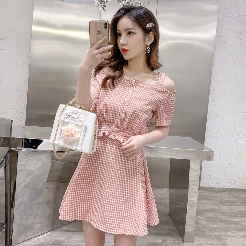 Jumpsuit  Nữ Caro Xóe Thời Trang  Mới Pk J59