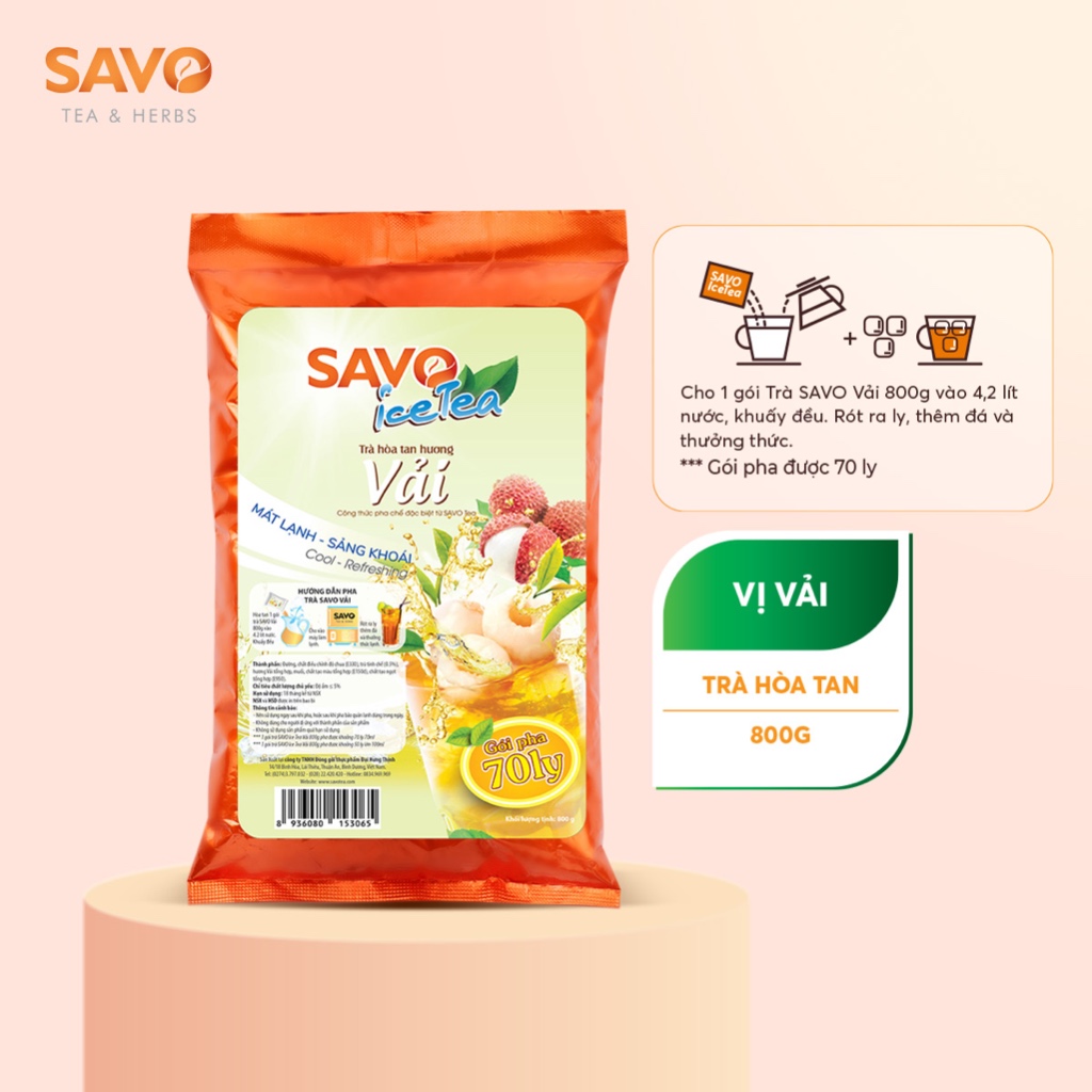 Trà Vải Hòa Tan SAVO (Lychee Icetea) - Túi 800g