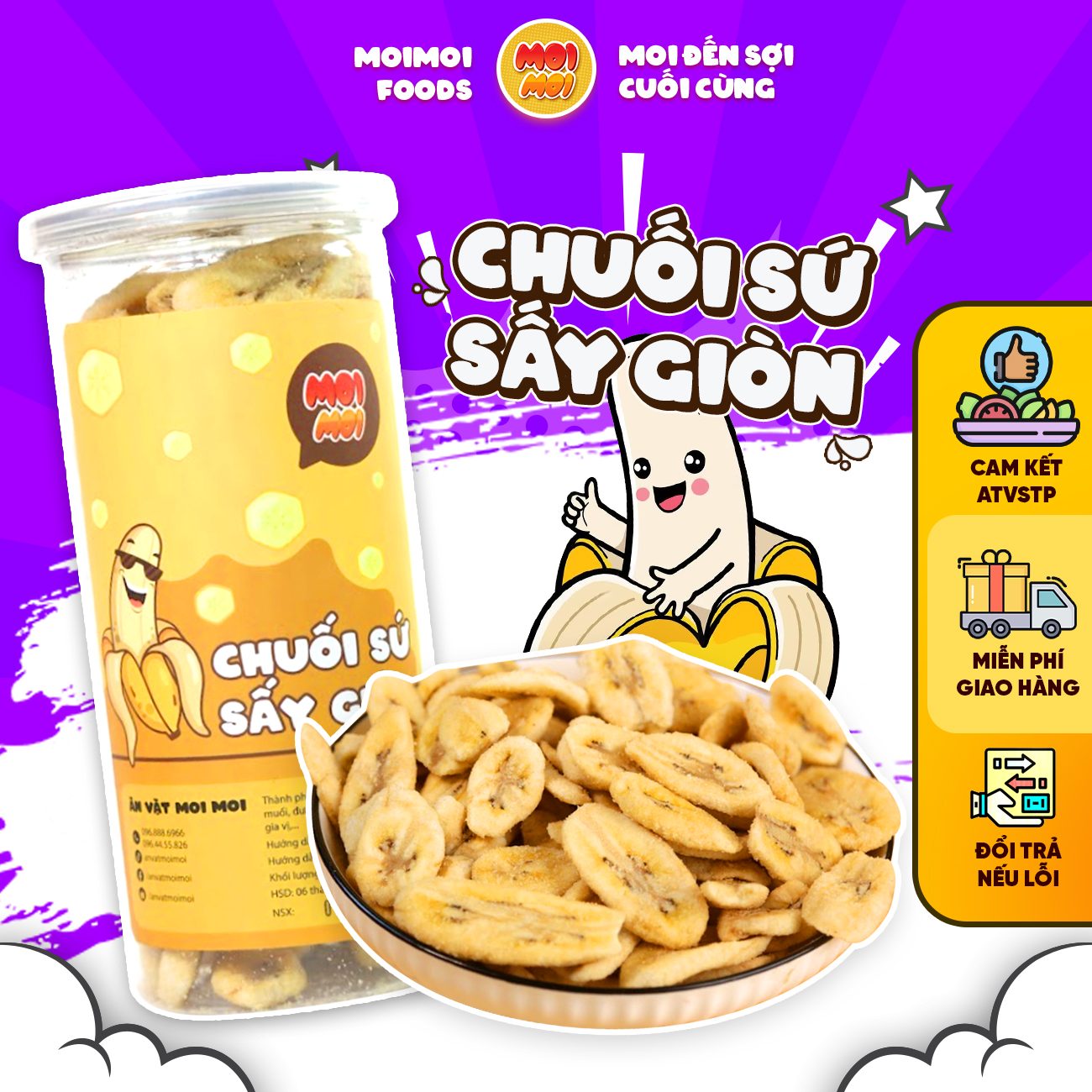 Chuối sứ sấy giòn 300g- Đồ ăn vặt MoiMoi