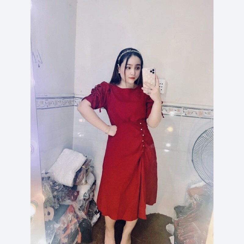 (ĐẦM BIGSIZE SIZE 50KG ĐẾN 90KG) đầm rút eo chất nhung cổ tròn đi tiệc