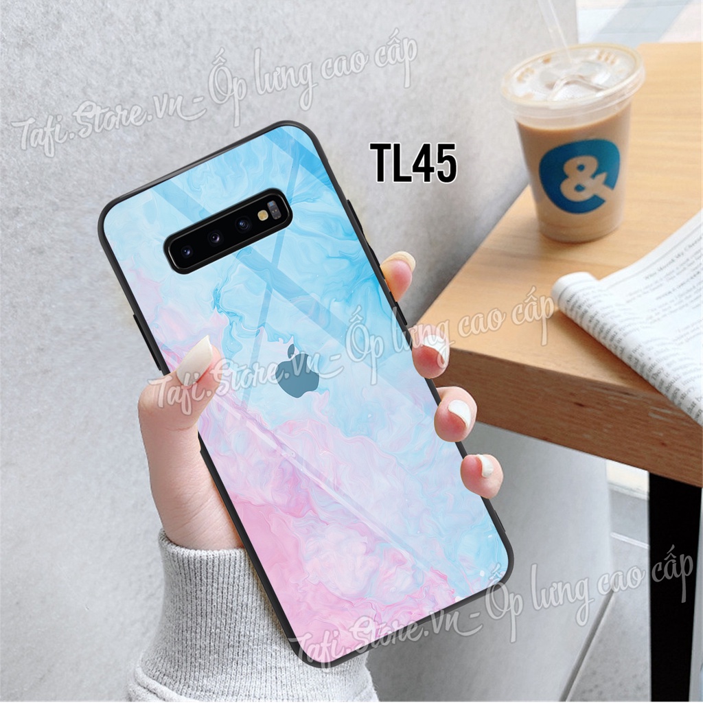 Ốp lưng Samsung S10/S10 PLus/S10 5G hình màu nước, logo Iphone, lá phong cực tinh tế, cao cấp sang trọng. Kính viền dẻo .