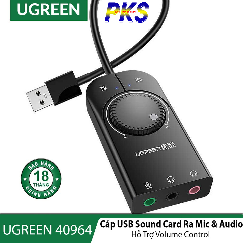 USB Sound 3.5mm có điều chỉnh âm lượng cao cấp chính hãng Ugreen 40964