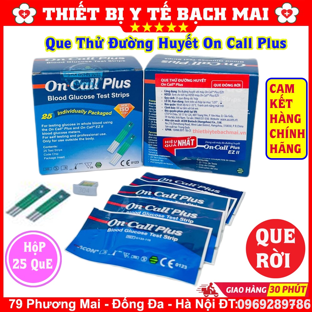 HỘP 25 Que Thử Đường Huyết Acon On-Call Plus [Nhập Khẩu , Que Rời Vỉ]