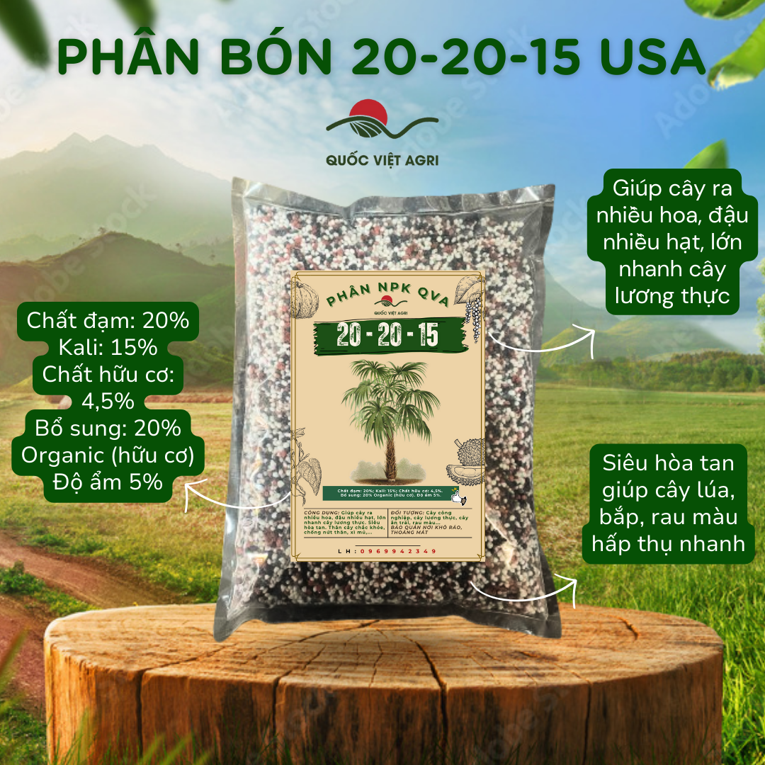 Phân bón hỗn hợp 20-20-15 qva cao cấp usa