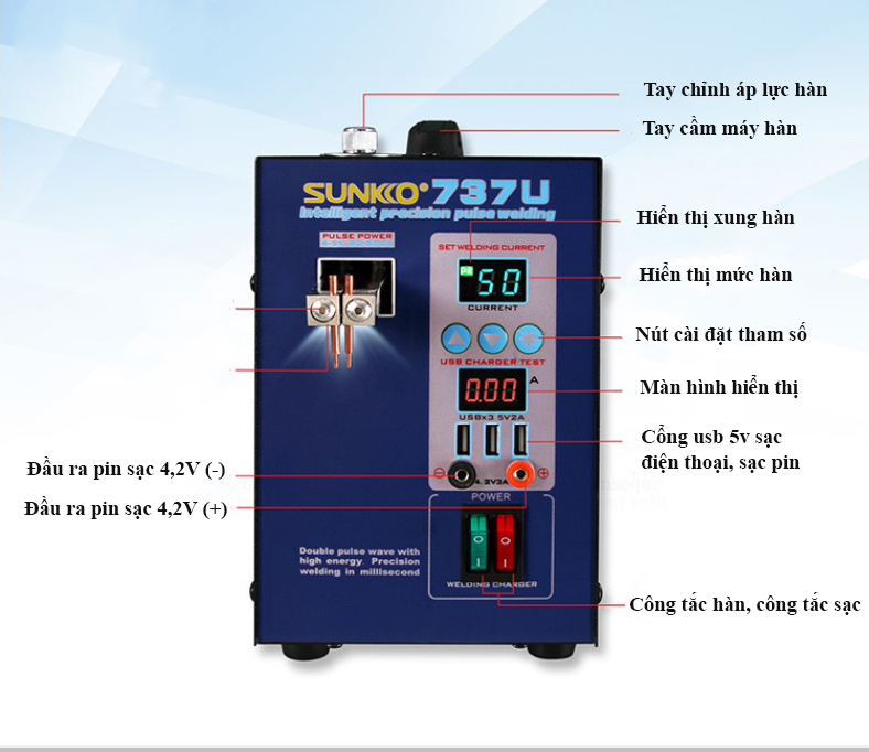 Máy Hàn Cell Pin SUNKKO 737U Chính Hãng
